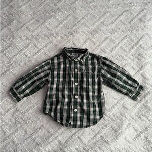 Gymboree Plaid Button Down Shirt 12-18 Months Green Cotton